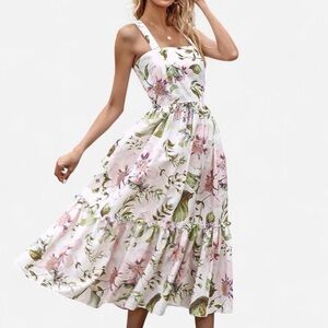 Boho Pink Floral Print Criss Cross Dress